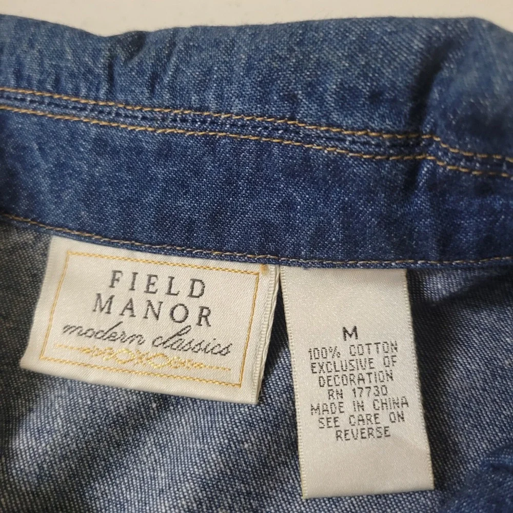 Field Manor Size 12 Denim Dress and Jacket Set Womens Embroidered Beaded Blue